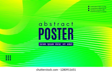Wave Poster with Fluid Shapes. Gradient Abstract Background with Movement of Wave Liquid Forms. Linear Geometric Brochure in Yellow, Turquoise and Green Colors. Fresh Neon Concept with Abstract Waves.