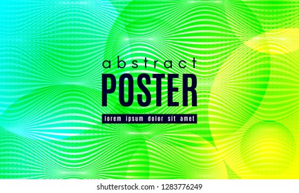 Wave Poster with Fluid Shapes. Gradient Abstract Background with Movement of Wave Liquid Forms. Linear Geometric Brochure in Yellow, Turquoise and Green Colors. Fresh Neon Concept with Abstract Waves.