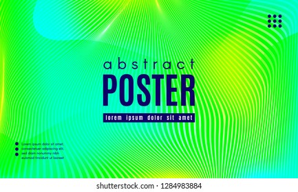 Wave Poster with Fluid Shapes. Gradient Abstract Background with Movement of Wave Liquid Forms. Linear Geometric Brochure in Yellow, Turquoise and Green Colors. Fresh Neon Concept with Abstract Waves.