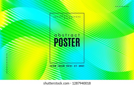 Wave Poster with Fluid Shapes. Gradient Abstract Background with Movement of Wave Liquid Forms. Linear Geometric Brochure in Yellow, Turquoise and Green Colors. Fresh Neon Concept with Abstract Waves.