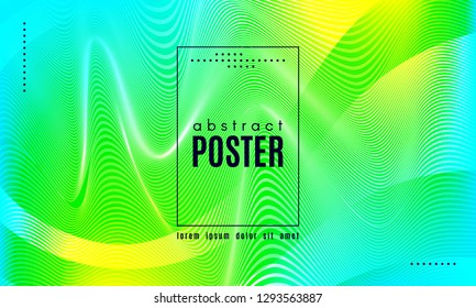 Wave Poster with Fluid Shapes. Gradient Abstract Background with Movement of Wave Liquid Forms. Linear Geometric Brochure in Yellow, Turquoise and Green Colors. Fresh Neon Concept with Abstract Waves.