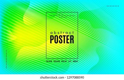 Wave Poster with Fluid Shapes. Gradient Abstract Background with Movement of Wave Liquid Forms. Linear Geometric Brochure in Yellow, Turquoise and Green Colors. Fresh Neon Concept with Abstract Waves.