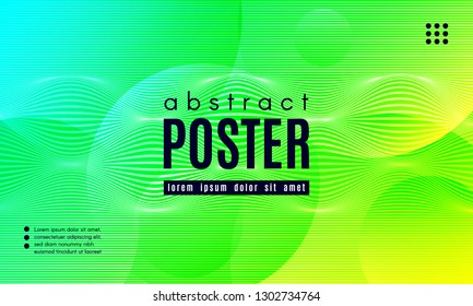 Wave Poster with Fluid Shapes. Gradient Abstract Background with Movement of Wave Liquid Forms. Linear Geometric Brochure in Yellow, Turquoise and Green Colors. Fresh Neon Concept with Abstract Waves.