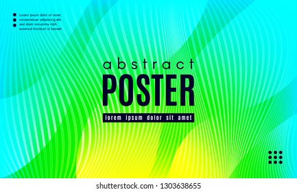 Wave Poster with Fluid Shapes. Gradient Abstract Background with Movement of Wave Liquid Forms. Linear Geometric Brochure in Yellow, Turquoise and Green Colors. Fresh Neon Concept with Abstract Waves.