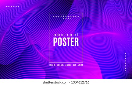 Wave Poster with Fluid Shapes. Gradient Abstract Background with Movement of Wave Liquid Forms. Linear Geometric Brochure in Trendy Ultraviolet Color. Purple Neon Concept with Abstract Waves.