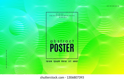 Wave Poster with Fluid Shapes. Gradient Abstract Background with Movement of Wave Liquid Forms. Linear Geometric Brochure in Yellow, Turquoise and Green Colors. Fresh Neon Concept with Abstract Waves.