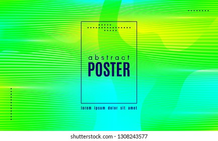 Wave Poster with Fluid Shapes. Gradient Abstract Background with Movement of Wave Liquid Forms. Linear Geometric Brochure in Yellow, Turquoise and Green Colors. Fresh Neon Concept with Abstract Waves.