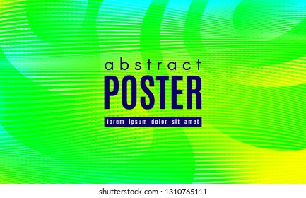 Wave Poster with Fluid Shapes. Gradient Abstract Background with Movement of Wave Liquid Forms. Linear Geometric Brochure in Yellow, Turquoise and Green Colors. Fresh Neon Concept with Abstract Waves.