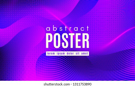 Wave Poster with Fluid Shapes. Gradient Abstract Background with Movement of Wave Liquid Forms. Linear Geometric Brochure in Trendy Ultraviolet Color. Purple Neon Concept with Abstract Waves.