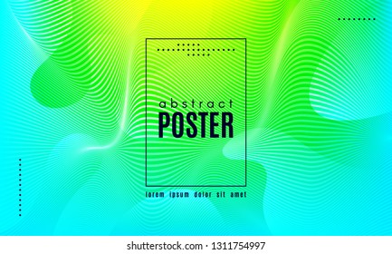Wave Poster with Fluid Shapes. Gradient Abstract Background with Movement of Wave Liquid Forms. Linear Geometric Brochure in Yellow, Turquoise and Green Colors. Fresh Neon Concept with Abstract Waves.