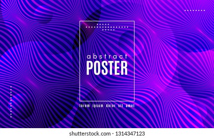 Wave Poster with Fluid Shapes. Gradient Abstract Background with Movement of Wave Liquid Forms. Linear Geometric Brochure in Trendy Ultraviolet Color. Purple Neon Concept with Abstract Waves.