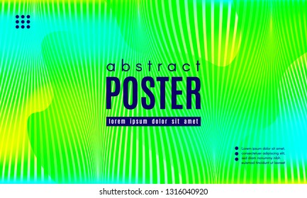 Wave Poster with Fluid Shapes. Gradient Abstract Background with Movement of Wave Liquid Forms. Linear Geometric Brochure in Yellow, Turquoise and Green Colors. Fresh Neon Concept with Abstract Waves.