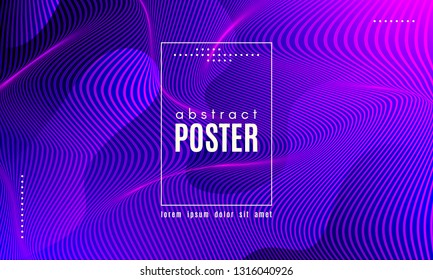 Wave Poster with Fluid Shapes. Gradient Abstract Background with Movement of Wave Liquid Forms. Linear Geometric Brochure in Trendy Ultraviolet Color. Purple Neon Concept with Abstract Waves.