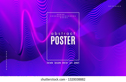 Wave Poster with Fluid Shapes. Gradient Abstract Background with Movement of Wave Liquid Forms. Linear Geometric Brochure in Trendy Ultraviolet Color. Purple Neon Concept with Abstract Waves.