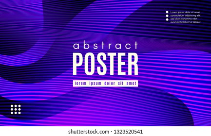 Wave Poster with Fluid Shapes. Gradient Abstract Background with Movement of Wave Liquid Forms. Linear Geometric Brochure in Trendy Ultraviolet Color. Purple Neon Concept with Abstract Waves.