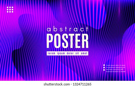 Wave Poster with Fluid Shapes. Gradient Abstract Background with Movement of Wave Liquid Forms. Linear Geometric Brochure in Trendy Ultraviolet Color. Purple Neon Concept with Abstract Waves.