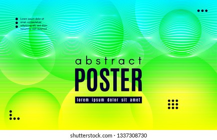 Wave Poster with Fluid Shapes. Gradient Abstract Background with Movement of Wave Liquid Forms. Linear Geometric Brochure in Yellow, Turquoise and Green Colors. Fresh Neon Concept with Abstract Waves.