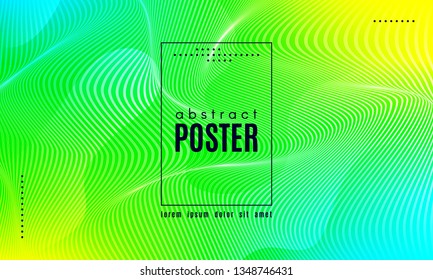 Wave Poster with Fluid Shapes. Gradient Abstract Background with Movement of Wave Liquid Forms. Linear Geometric Brochure in Yellow, Turquoise and Green Colors. Fresh Neon Concept with Abstract Waves.