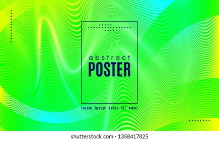Wave Poster with Fluid Shapes. Gradient Abstract Background with Movement of Wave Liquid Forms. Linear Geometric Brochure in Yellow, Turquoise and Green Colors. Fresh Neon Concept with Abstract Waves.