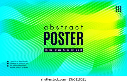 Wave Poster with Fluid Shapes. Gradient Abstract Background with Movement of Wave Liquid Forms. Linear Geometric Brochure in Yellow, Turquoise and Green Colors. Fresh Neon Concept with Abstract Waves.
