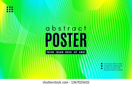 Wave Poster with Fluid Shapes. Gradient Abstract Background with Movement of Wave Liquid Forms. Linear Geometric Brochure in Yellow, Turquoise and Green Colors. Fresh Neon Concept with Abstract Waves.