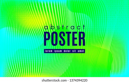 Wave Poster with Fluid Shapes. Gradient Abstract Background with Movement of Wave Liquid Forms. Linear Geometric Brochure in Yellow, Turquoise and Green Colors. Fresh Neon Concept with Abstract Waves.