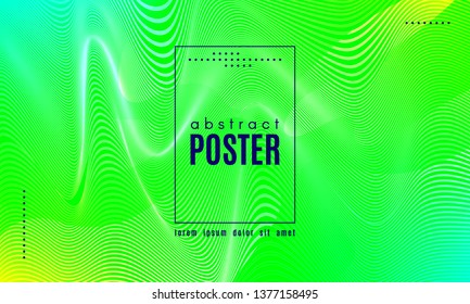 Wave Poster with Fluid Shapes. Gradient Abstract Background with Movement of Wave Liquid Forms. Linear Geometric Brochure in Yellow, Turquoise and Green Colors. Fresh Neon Concept with Abstract Waves.