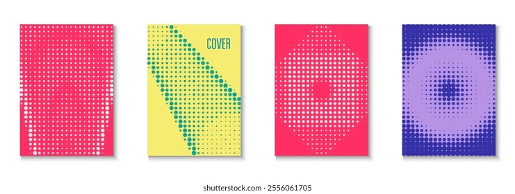 Wave Poster Set. Color Art With Memphis Elements. Young Brand In Minimalistic Frame. Dot Flyer. Minimalist Party Cover. Geometric Line Pattern. Trendy Wave Poster