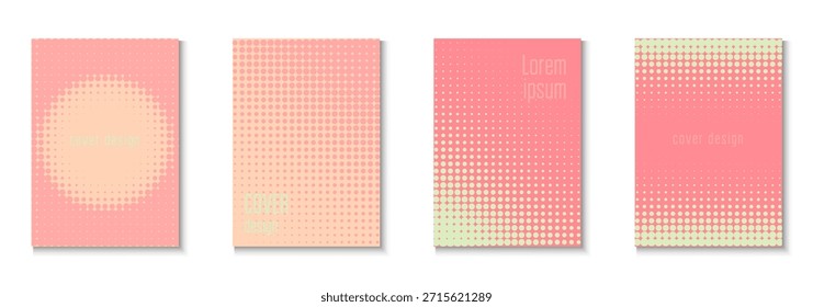 Conjunto de póster de la onda. Círculos Frescos En Mínimo Diseño. Marco Dinámico Para Invitación Anual. Volador de puntos. Plantilla de semitono minimalista. Cubierta Abstractas geométrica. Póster de Trendy Wave