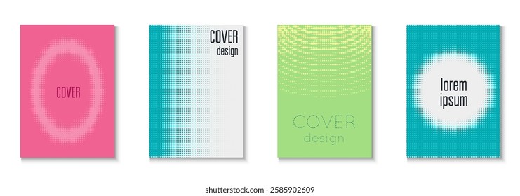 Wave Poster Set. Modern Shapes In Tech Layout. Dynamic Design For Hipster Folder. Line Flyer. Minimalist Dot Texture. Geometric Book Template. Trendy Wave Poster