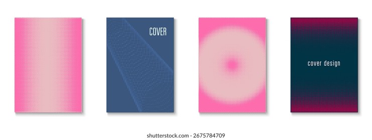 Conjunto de póster de la onda. Tecnología Moderna Con Formas Sencillas. Formas Lineales Para Carpeta De Marca. Volante musical. Portada del partido minimalista. Plantilla de puntos geométricos. Póster de Trendy Wave