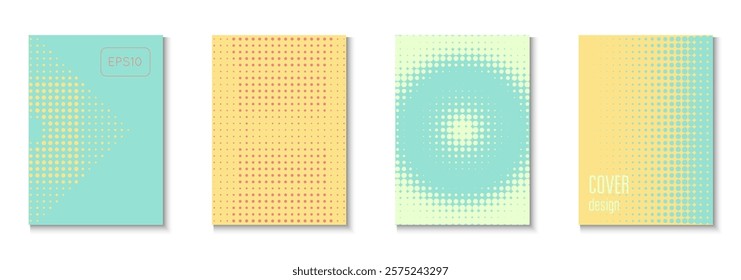 Wave Poster Set. Summer Circles With Modern Art. Flat Invitation With Geometric Frame. Halftone Flyer. Minimalist Party Pattern. Geometric Book Template. Trendy Wave Poster