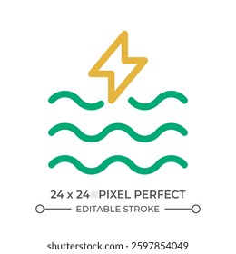 Wave power colorful line ui icon. Transporting and capturing energy by ocean surface. Sustainability in industry. Isolated vector duotone linear symbol. User interface element, pixel perfect