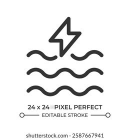 Wave power line ui icon. Transporting and capturing energy by ocean surface. Sustainability in industry. Isolated vector outline symbol. Webdesign user interface element linear, pixel perfect