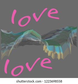 The wave is prickly, multi-colored, blue, yellow, gray. The background is dark grey.