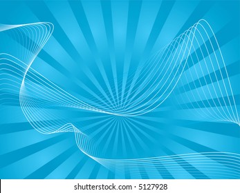 Wave radiating background in blue and white with a burst effect