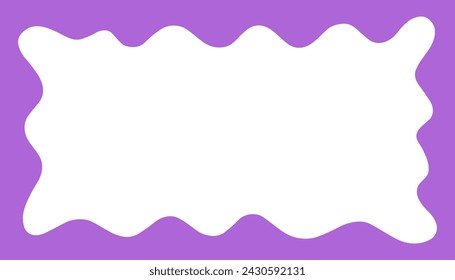 Wave rectangle frame. Doodle scalloped edge border with wavy pattern. Graphic design. Cute curved frame box. Geometric abstract background. Hand drawn vector illustration isolated on white background.
