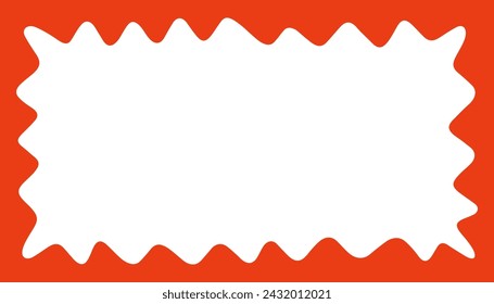 Wave rectangle frame. Doodle scalloped edge border with wavy pattern. Graphic design. Cute curved frame box. Geometric abstract background. Hand drawn vector illustration isolated on white background.