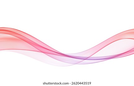 Wave in red, pink and purple colors with smooth transparent curves on a white background, an elegant flowing shape for modern design. Abstract wave background.