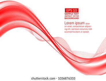 Wave red transparent abstract on white background with copy space, vector illustration
