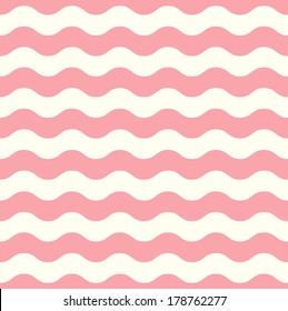 Wave retro seamless pattern - pastel pink and white 