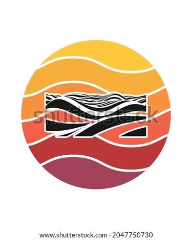 Wave Retro Sunset Design template. Vector design template for logo, badges, t-shirt, POD and book cover. Isolated white background.