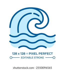 Wave RGB color icon. Symbolizing ocean tides, currents. Coastal and marine environments. Tsunami. Natural disaster. Isolated vector illustration. Simple filled line drawing. Editable stroke