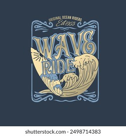 Wave ride retro typography summer surf poster design