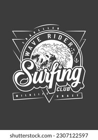 Wave rider surfing club t shirt design 