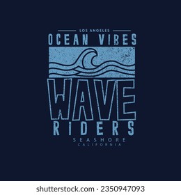 Wave Riders Typography Ocean vibes wave line t shirt print