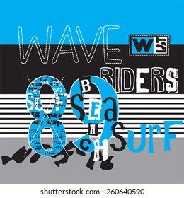 wave riders vector art, sportswear for boys, T-shirt design vector illustration