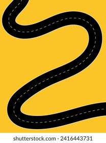 Wave road vector icon. Curved highway. Road with marking. Black asphalt with strips.