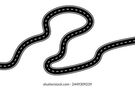 Icono de Vector de carretera. Carretera curva. Carretera con señalización. Asfalto negro con tiras.