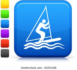 Wave Sailing icon on square internet button  Six color options included.